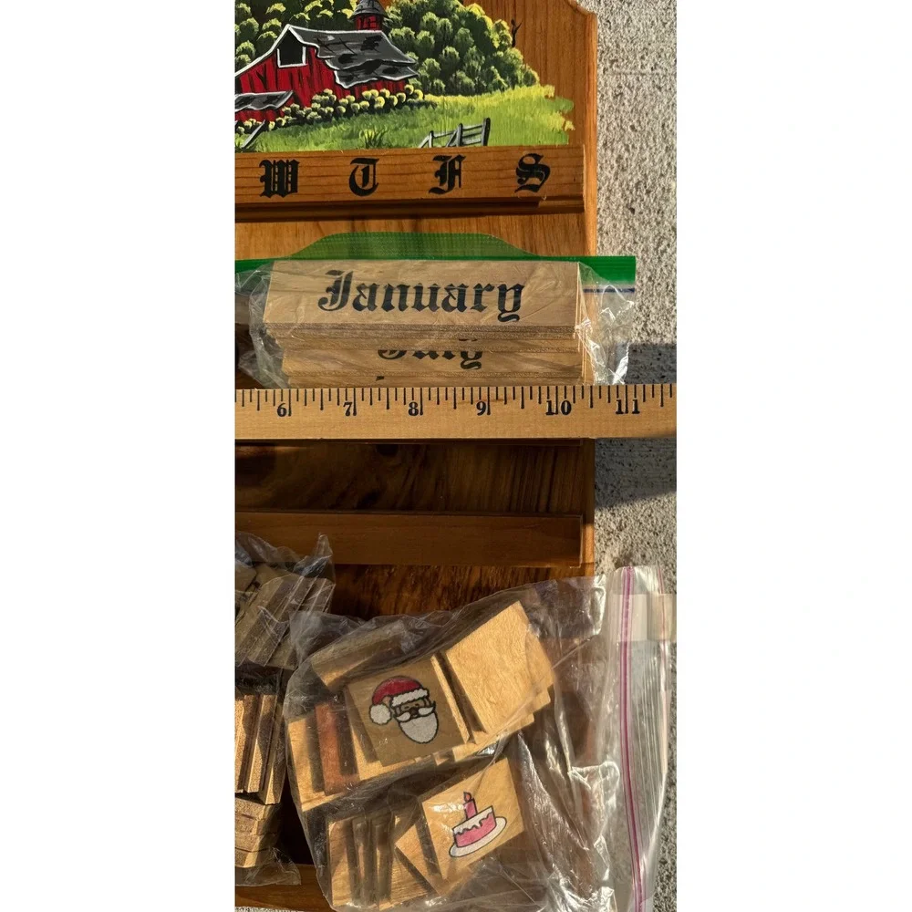 Vintage Wooden Perpetual Wall Calendar Handpainted Barn Decor